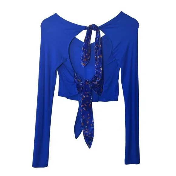 Free People Lookin Forward ribbed crop top open back Size small Blue Flame - Picture 5 of 13